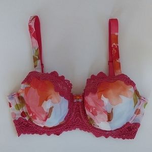 Whimsy Sexy Floral Polka Dot Crochet Lace Underwire Bra 34D Pink White